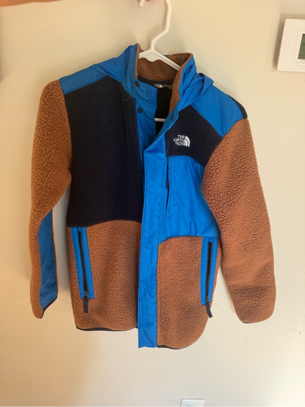The North Face Brown and Blue Colorblock Sherpa Jacket